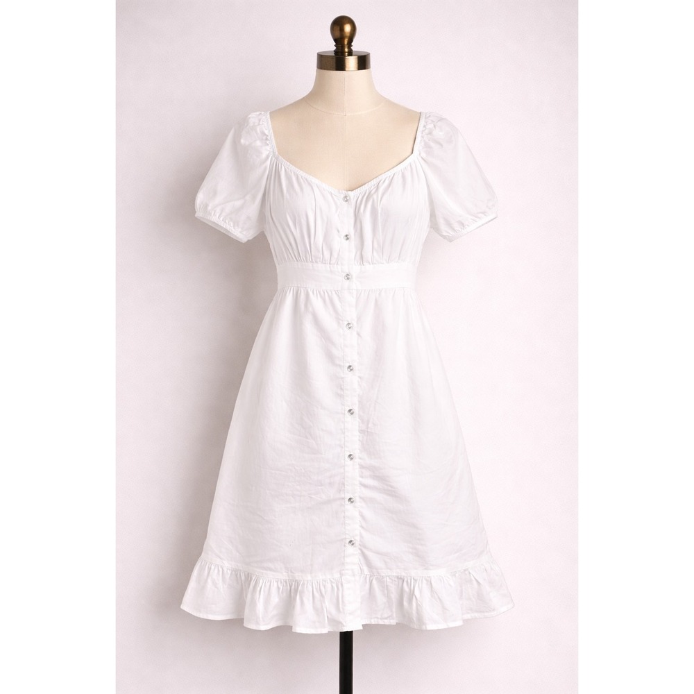 Sim & Sam White Cotton Puff Sleeve Button Front Mini Dress Women's Large...